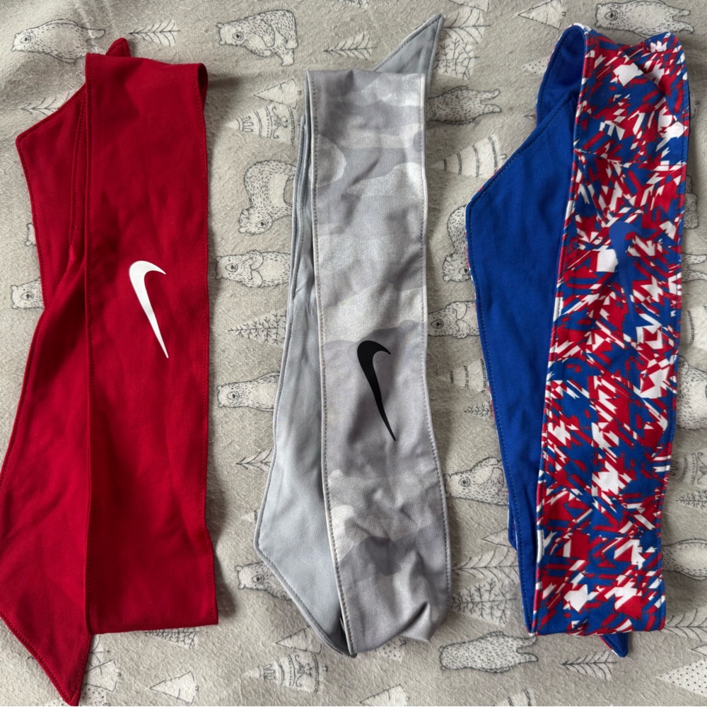 Nike Red, Gray, and Blue Headbands Trio
